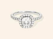 Cushion Halo Engagement Ring with Pave Set Side Stones