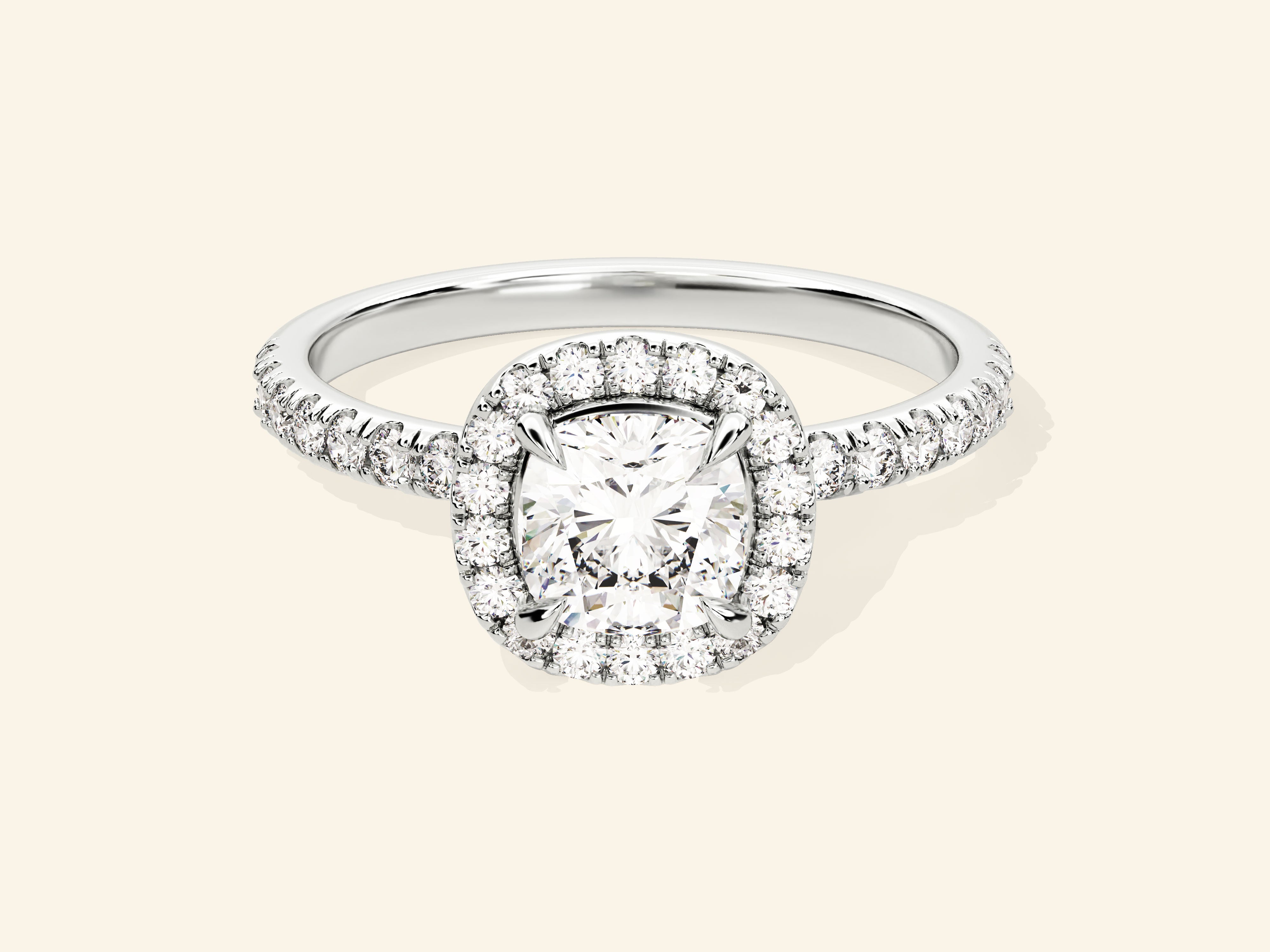 Cushion Halo Engagement Ring with Pave Set Side Stones