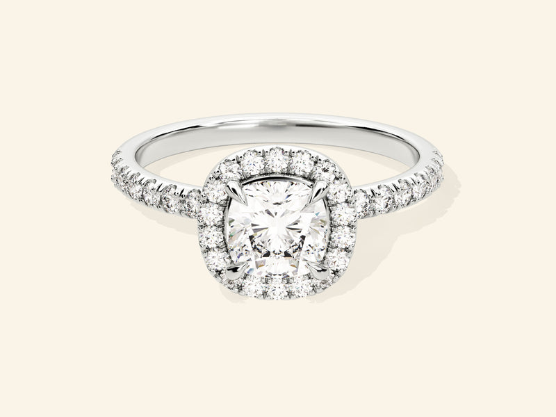 Cushion Halo Engagement Ring with Pave Set Side Stones