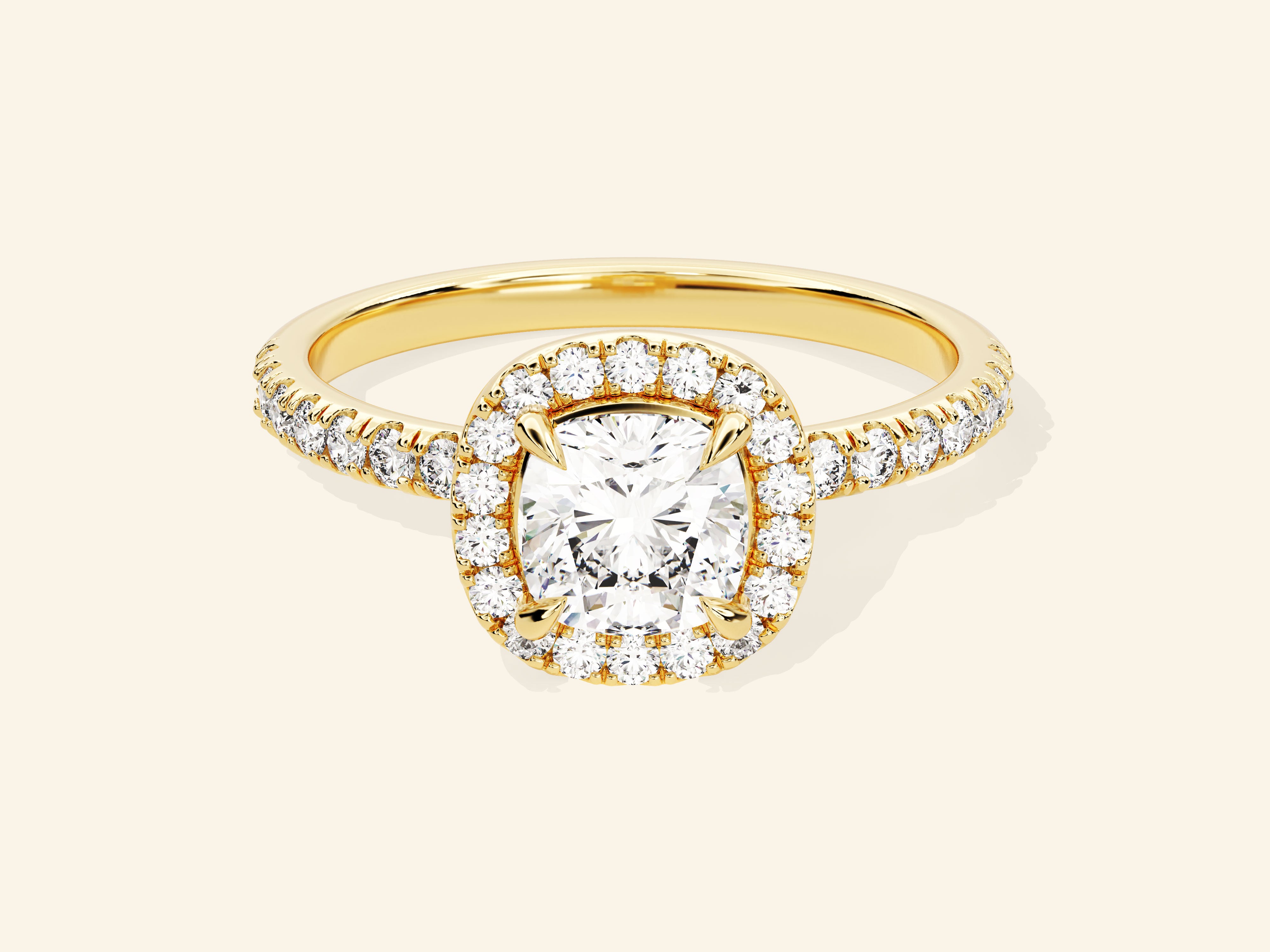 Cushion Halo Engagement Ring with Pave Set Side Stones
