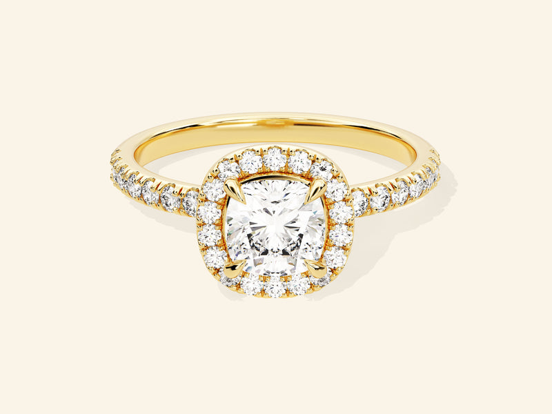 Cushion Halo Engagement Ring with Pave Set Side Stones