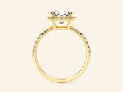 Cushion Halo Engagement Ring with Pave Set Side Stones