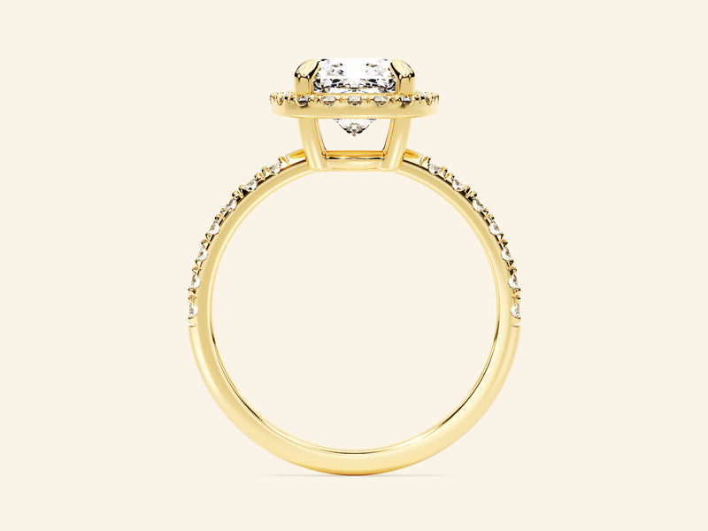 Cushion Halo Engagement Ring with Pave Set Side Stones