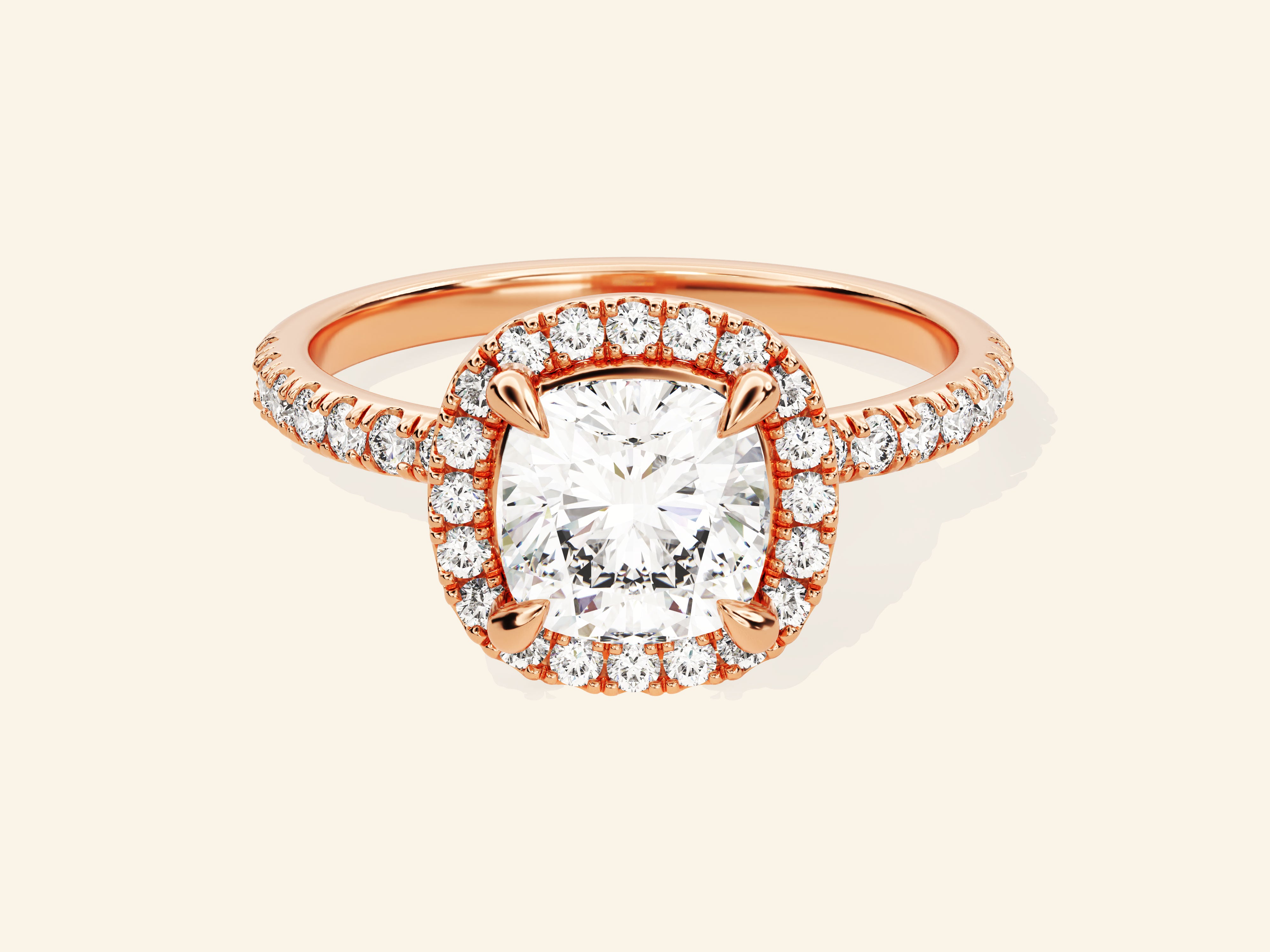 Cushion Halo Engagement Ring with Pave Set Side Stones