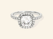 Cushion Halo Engagement Ring with Pave Set Side Stones