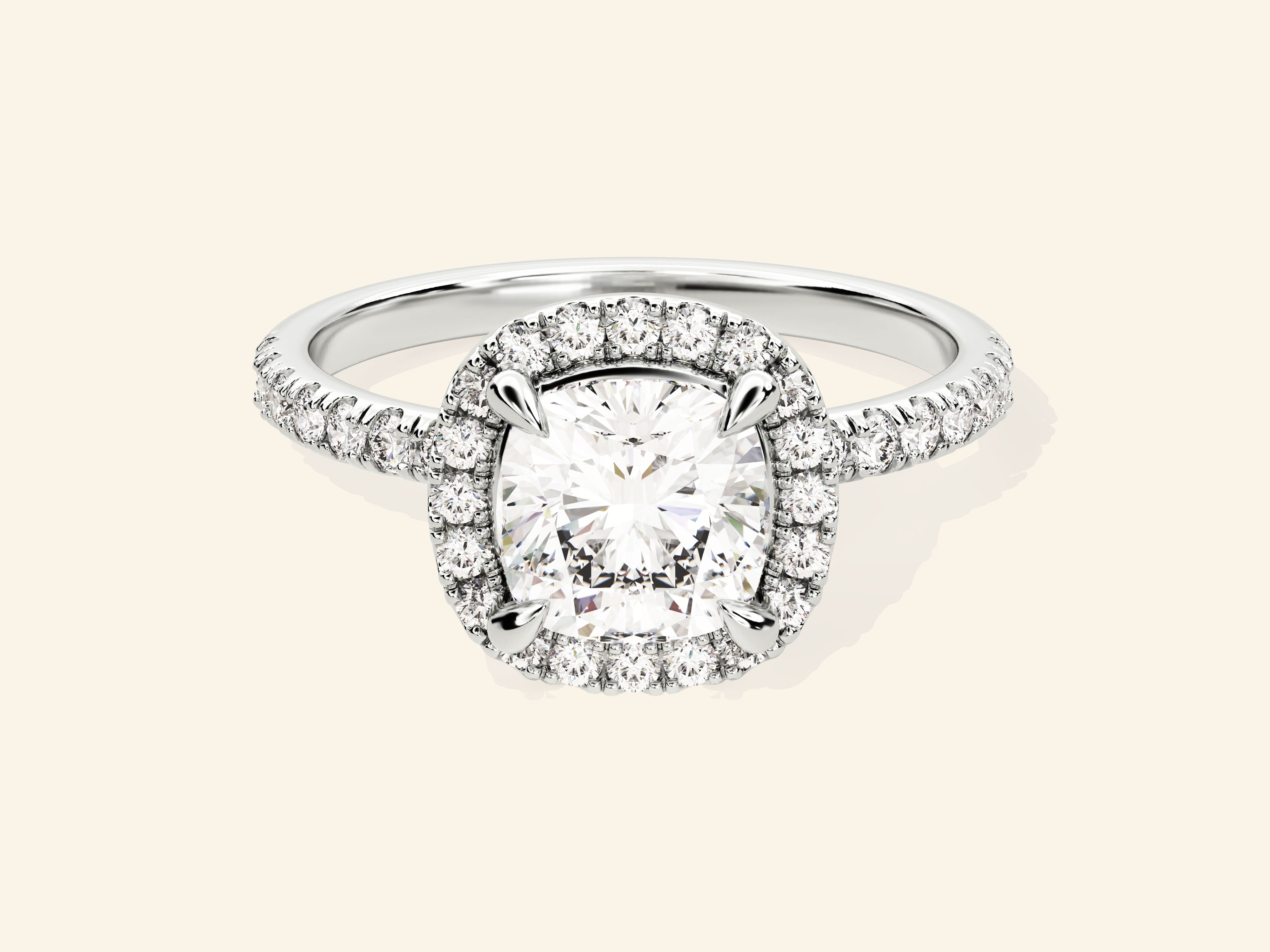 Cushion Halo Engagement Ring with Pave Set Side Stones