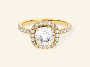 Cushion Halo Engagement Ring with Pave Set Side Stones