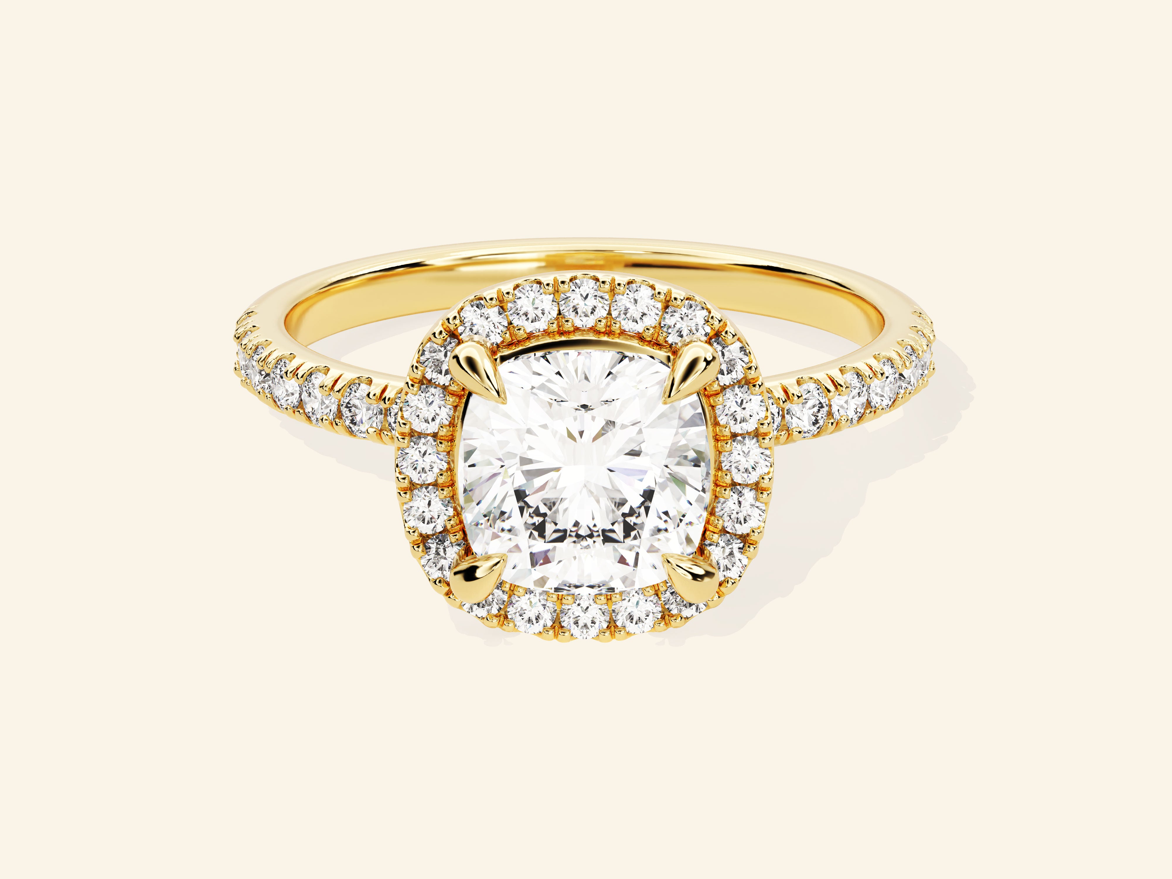 Cushion Halo Engagement Ring with Pave Set Side Stones