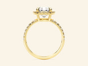 Cushion Halo Engagement Ring with Pave Set Side Stones