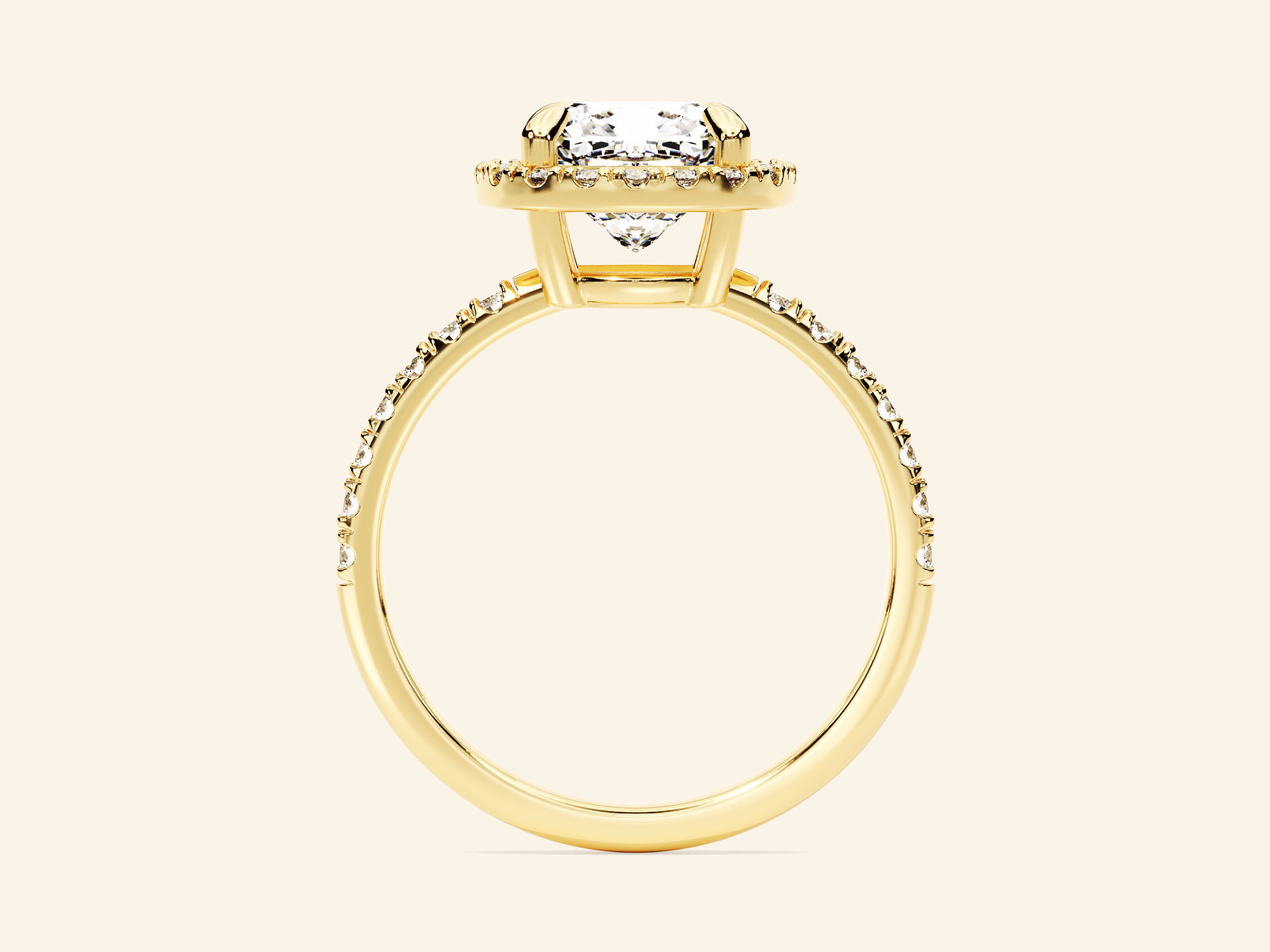 Cushion Halo Engagement Ring with Pave Set Side Stones