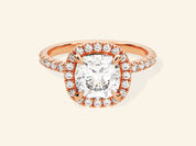 Cushion Halo Engagement Ring with Pave Set Side Stones