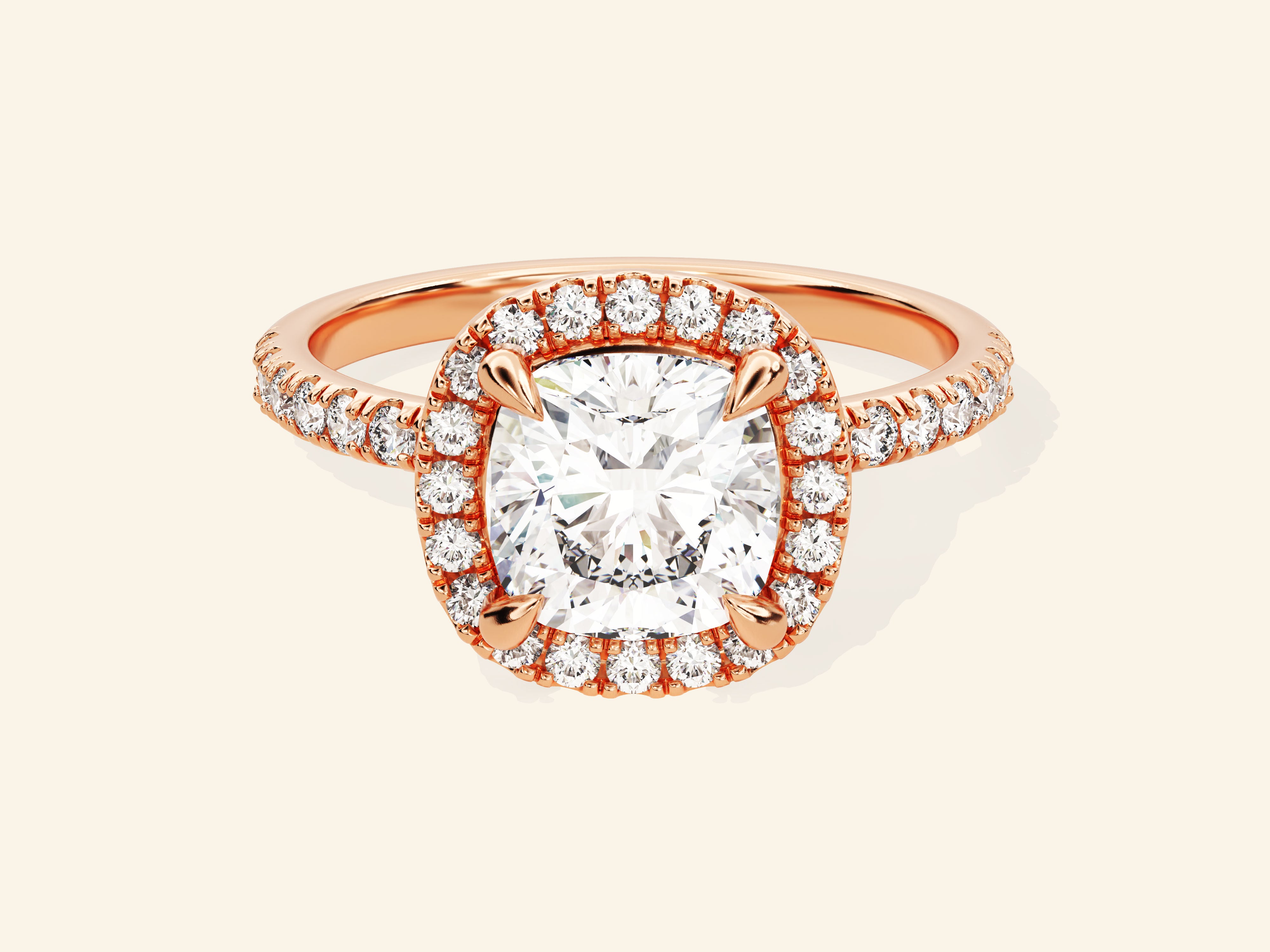 Cushion Halo Engagement Ring with Pave Set Side Stones
