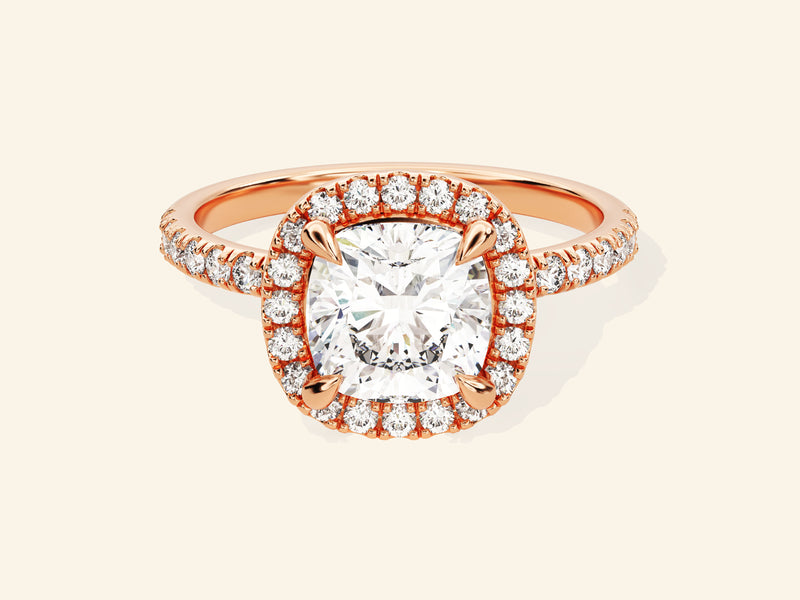 Cushion Halo Engagement Ring with Pave Set Side Stones