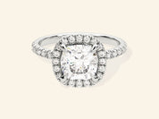 Cushion Halo Engagement Ring with Pave Set Side Stones