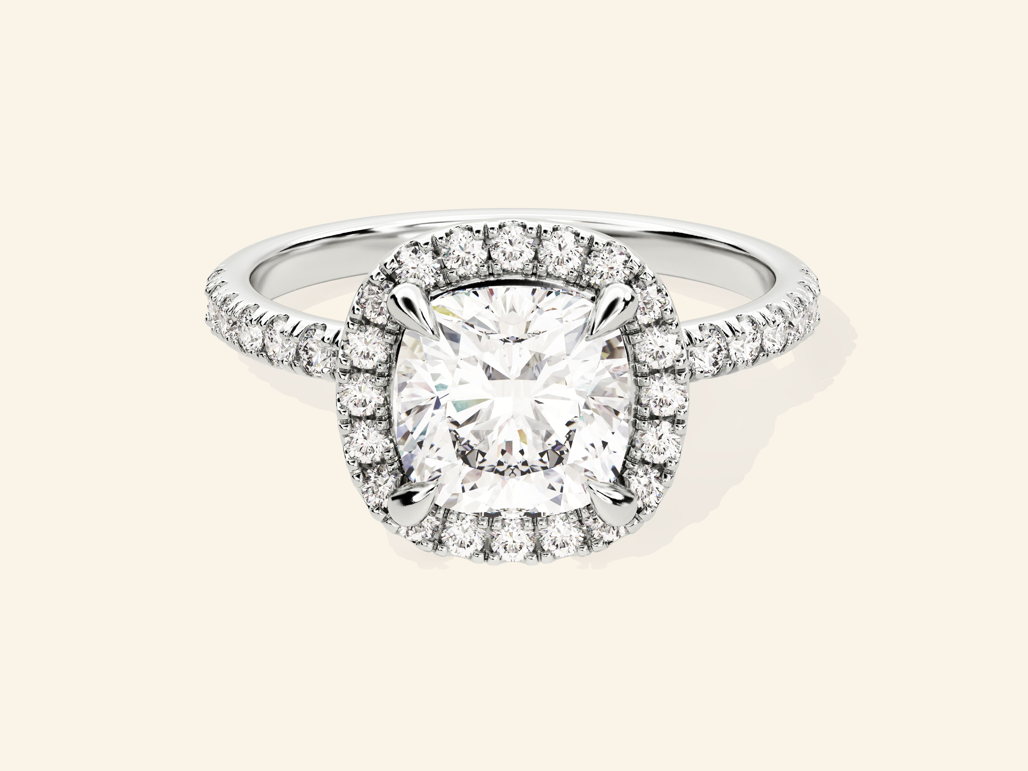 Cushion Halo Engagement Ring with Pave Set Side Stones
