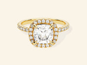 Cushion Halo Engagement Ring with Pave Set Side Stones