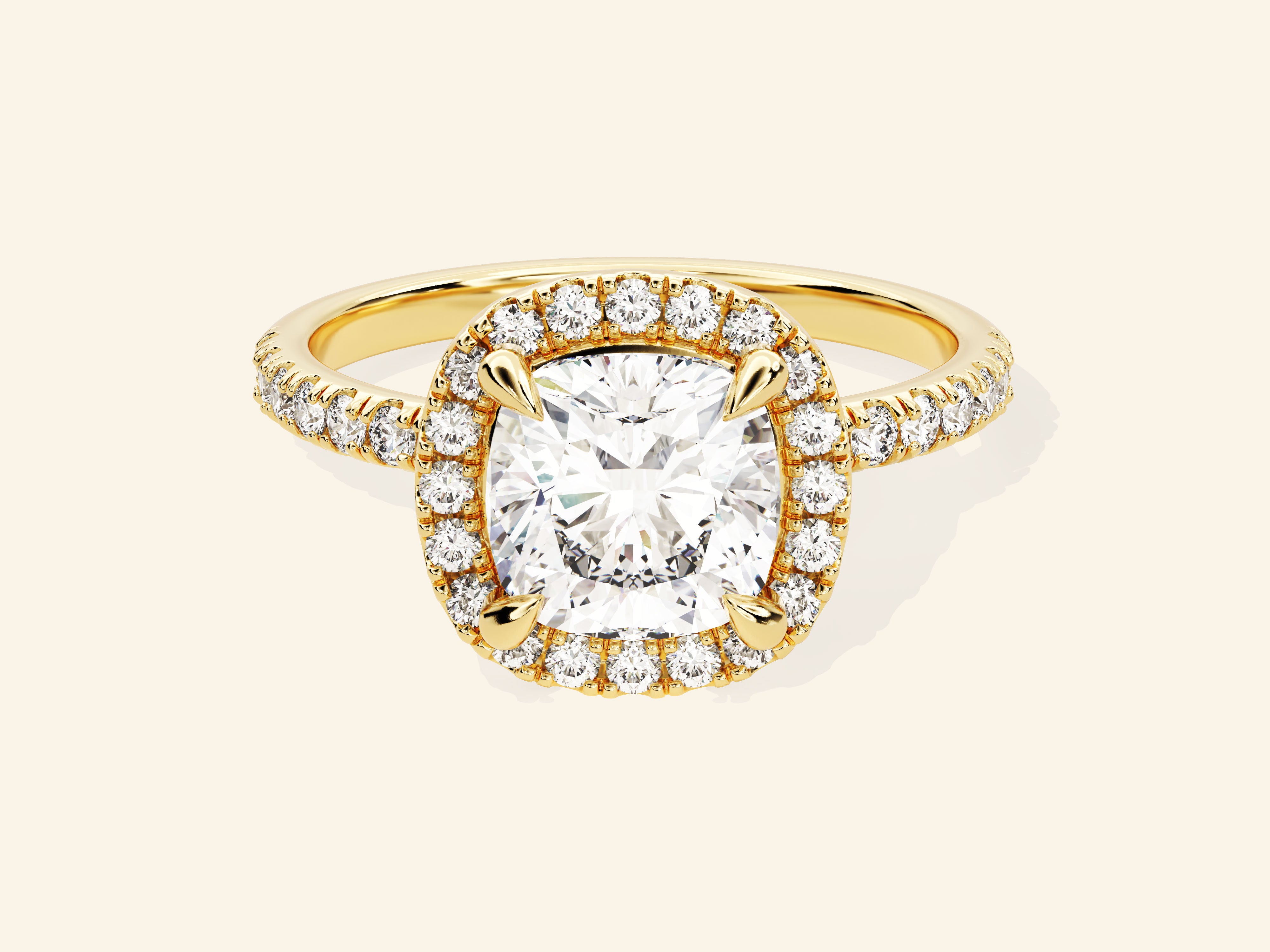 Cushion Halo Engagement Ring with Pave Set Side Stones