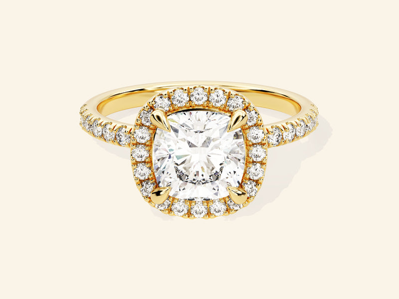 Cushion Halo Engagement Ring with Pave Set Side Stones