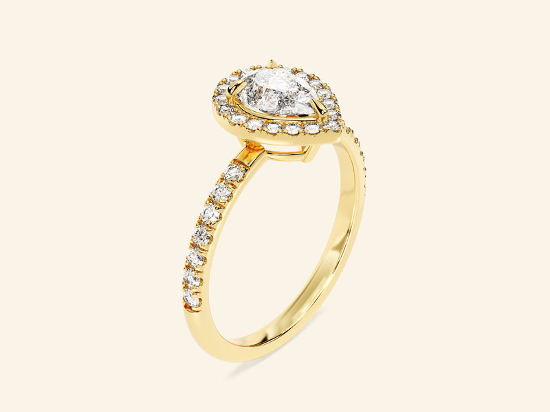 Pear Halo Engagement Ring with Pave Set Side Stones