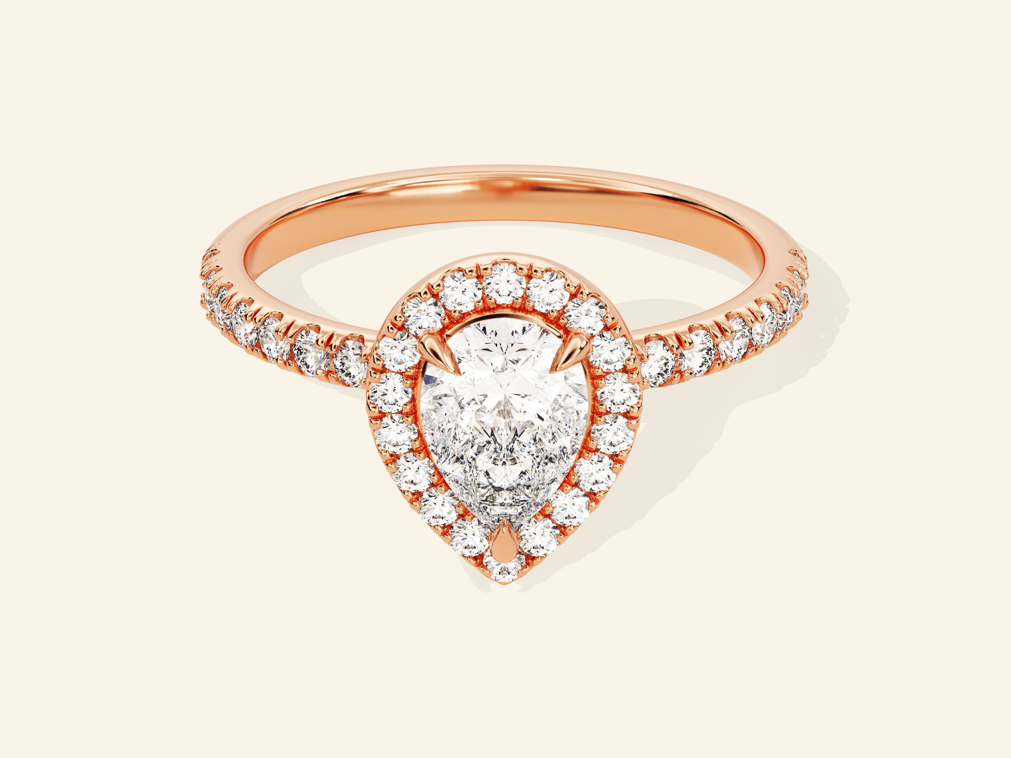 Pear Halo Engagement Ring with Pave Set Side Stones