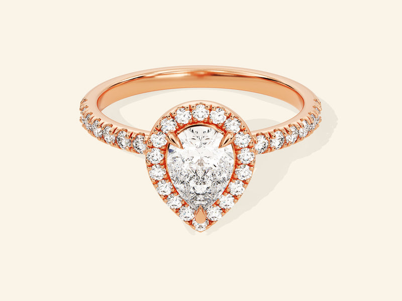 Pear Halo Engagement Ring with Pave Set Side Stones