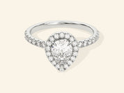 Pear Halo Engagement Ring with Pave Set Side Stones