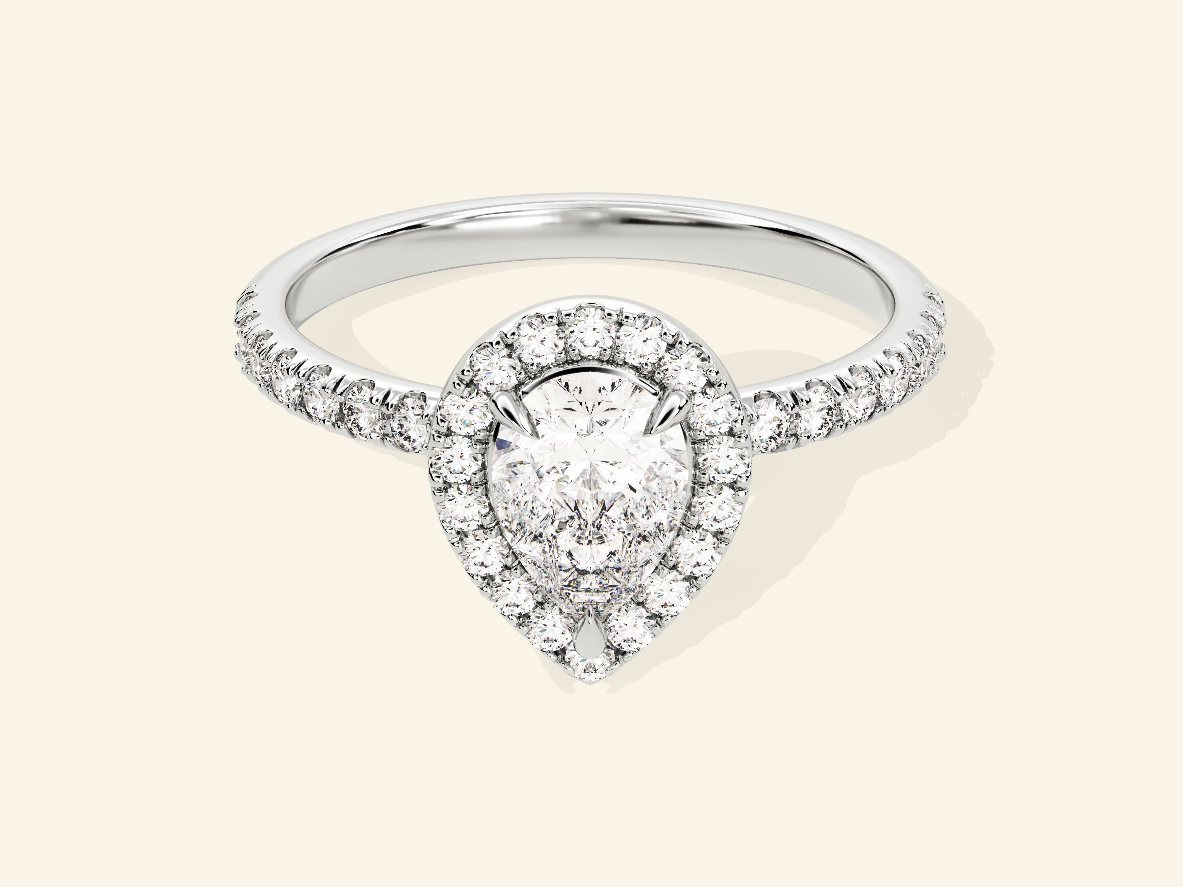 Pear Halo Engagement Ring with Pave Set Side Stones