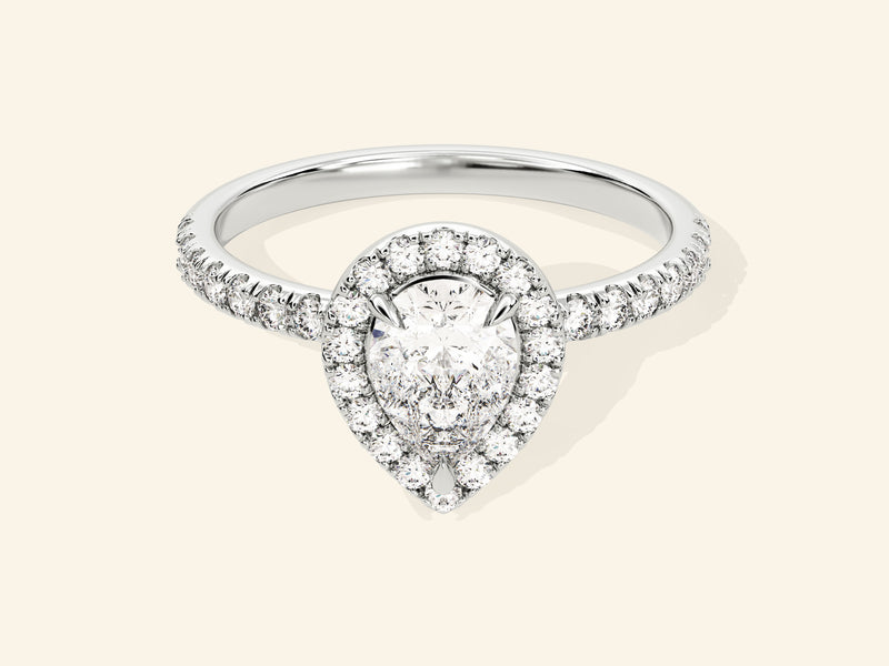Pear Halo Engagement Ring with Pave Set Side Stones