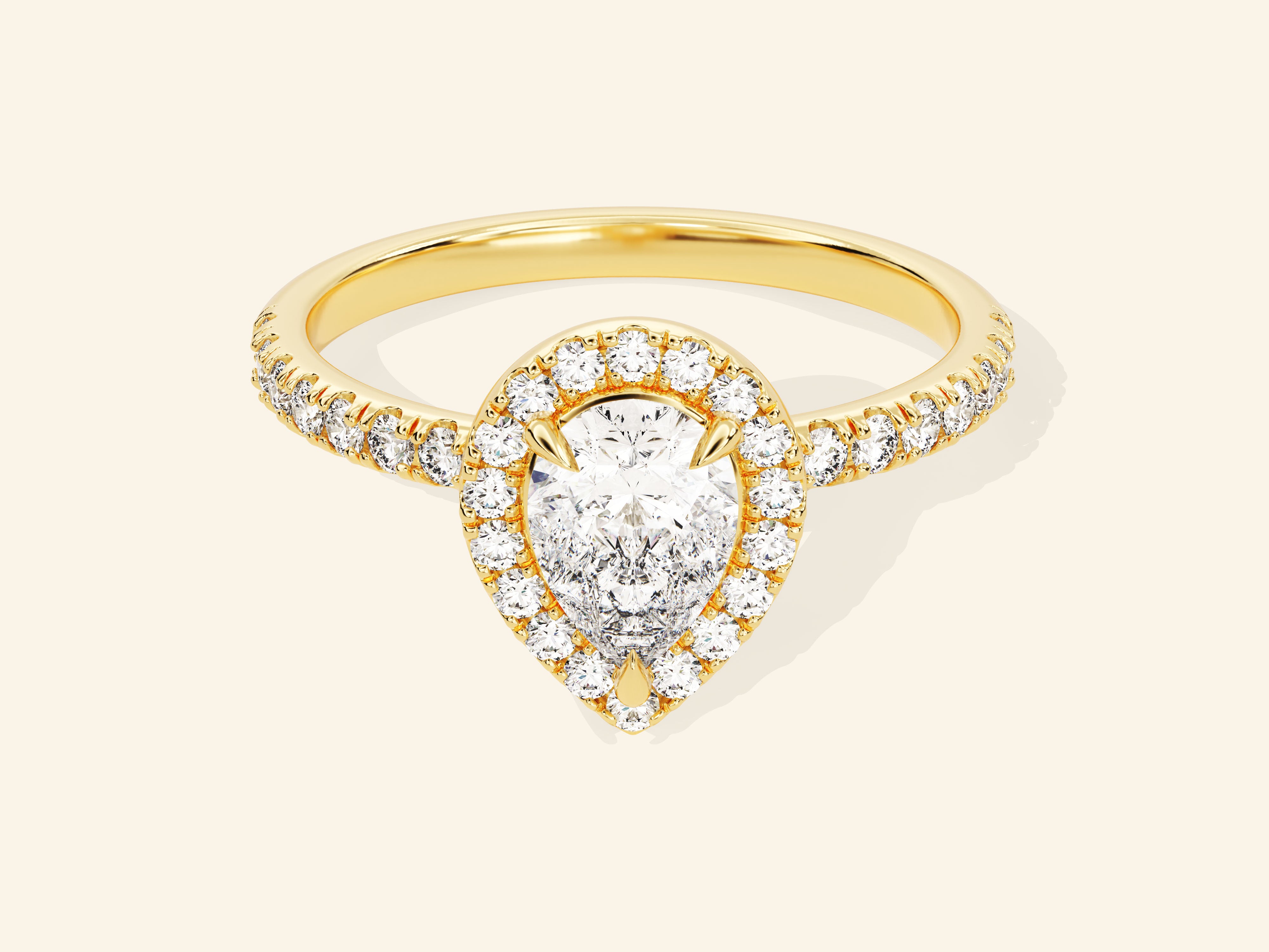 Pear Halo Engagement Ring with Pave Set Side Stones