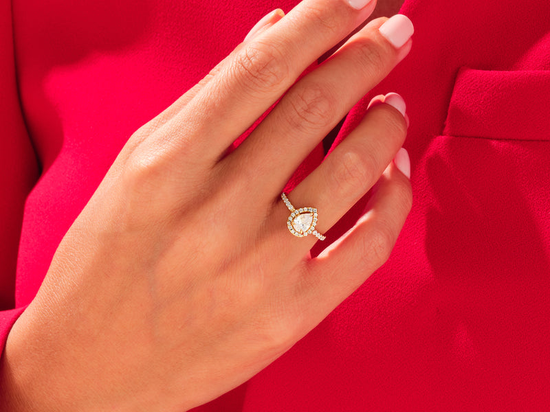Pear Halo Engagement Ring with Pave Set Side Stones
