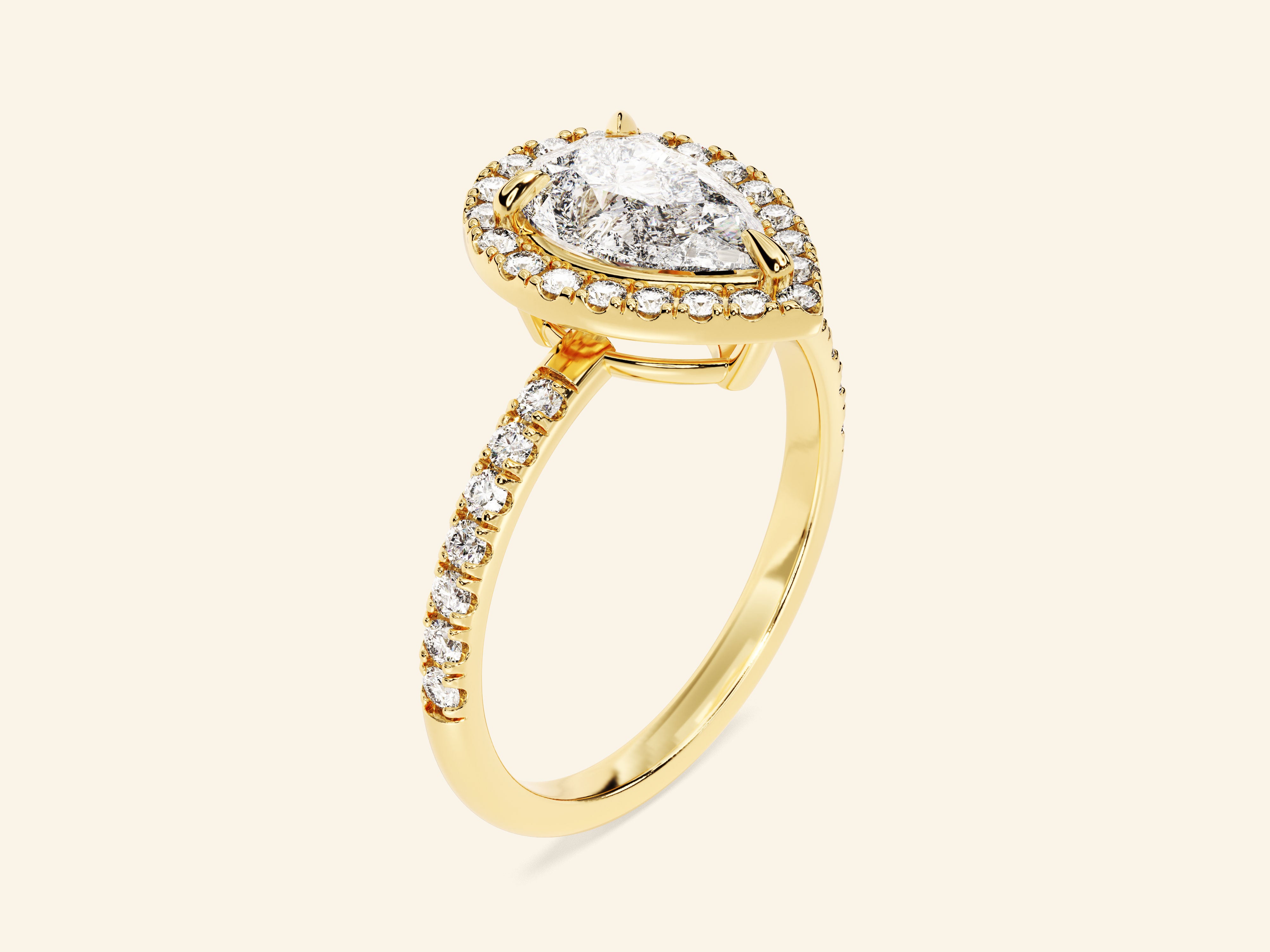 Pear Halo Engagement Ring with Pave Set Side Stones