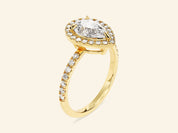 Pear Halo Engagement Ring with Pave Set Side Stones