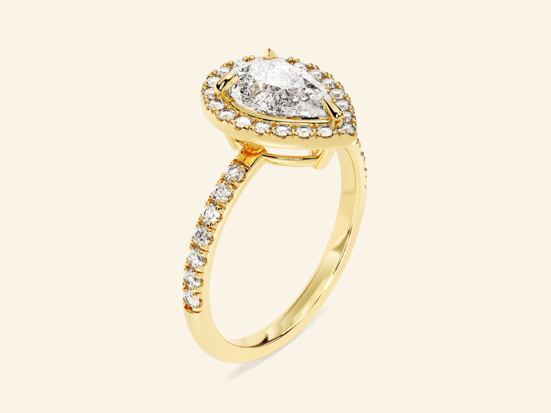 Pear Halo Engagement Ring with Pave Set Side Stones