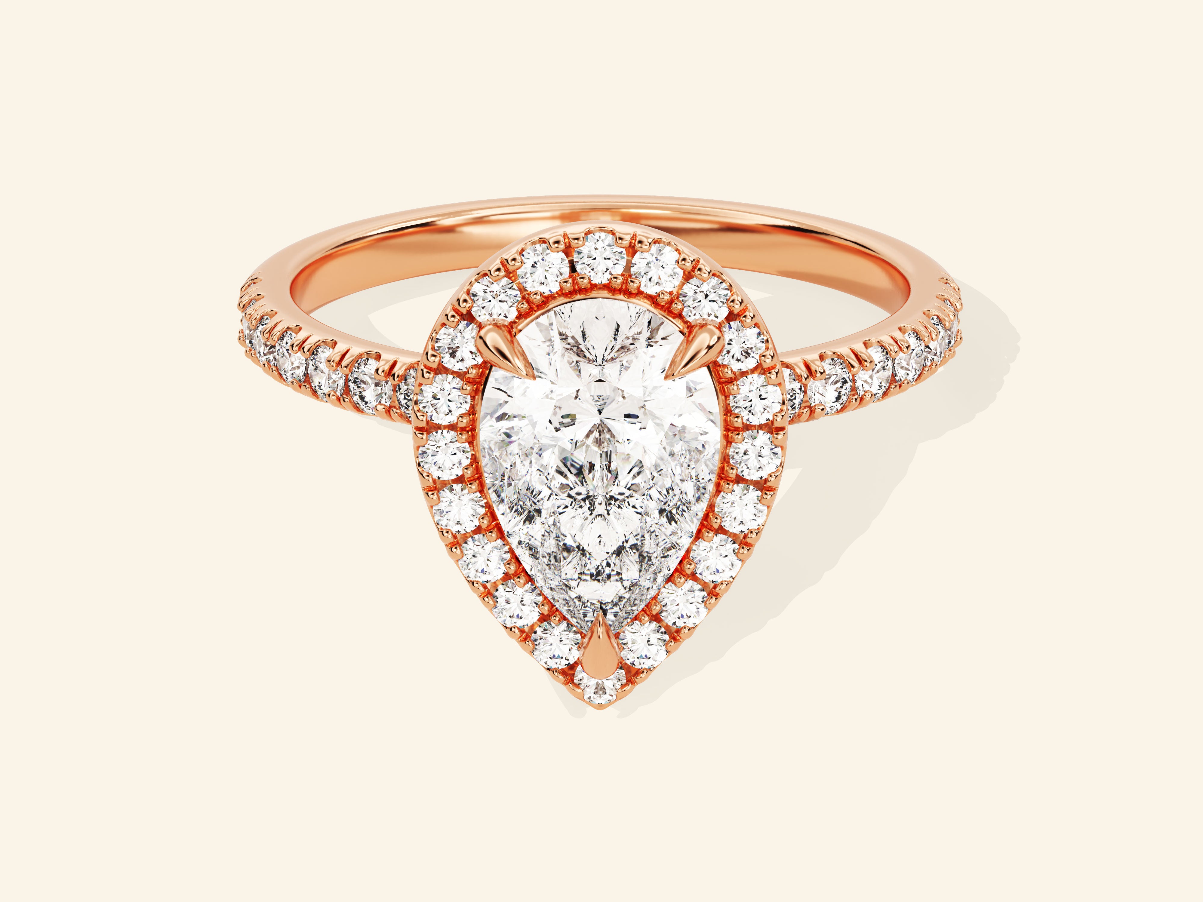 Pear Halo Engagement Ring with Pave Set Side Stones