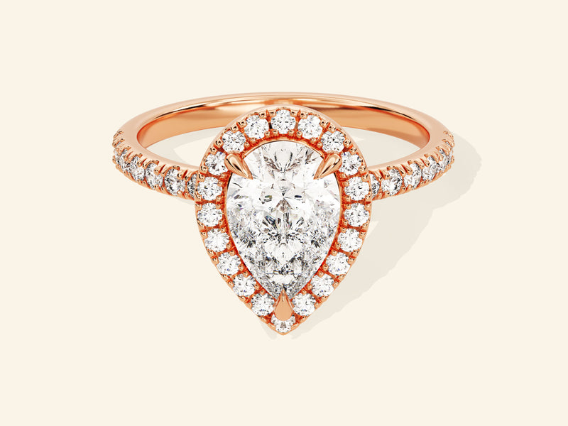 Pear Halo Engagement Ring with Pave Set Side Stones