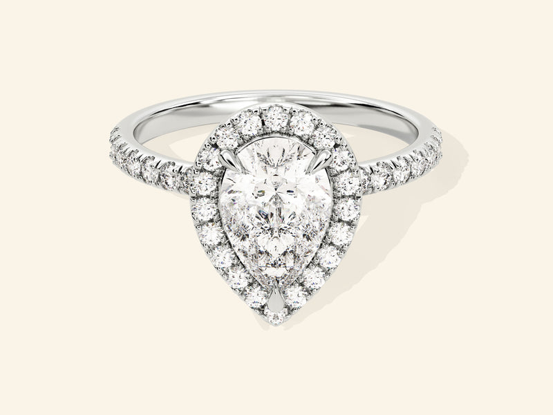 Pear Halo Engagement Ring with Pave Set Side Stones
