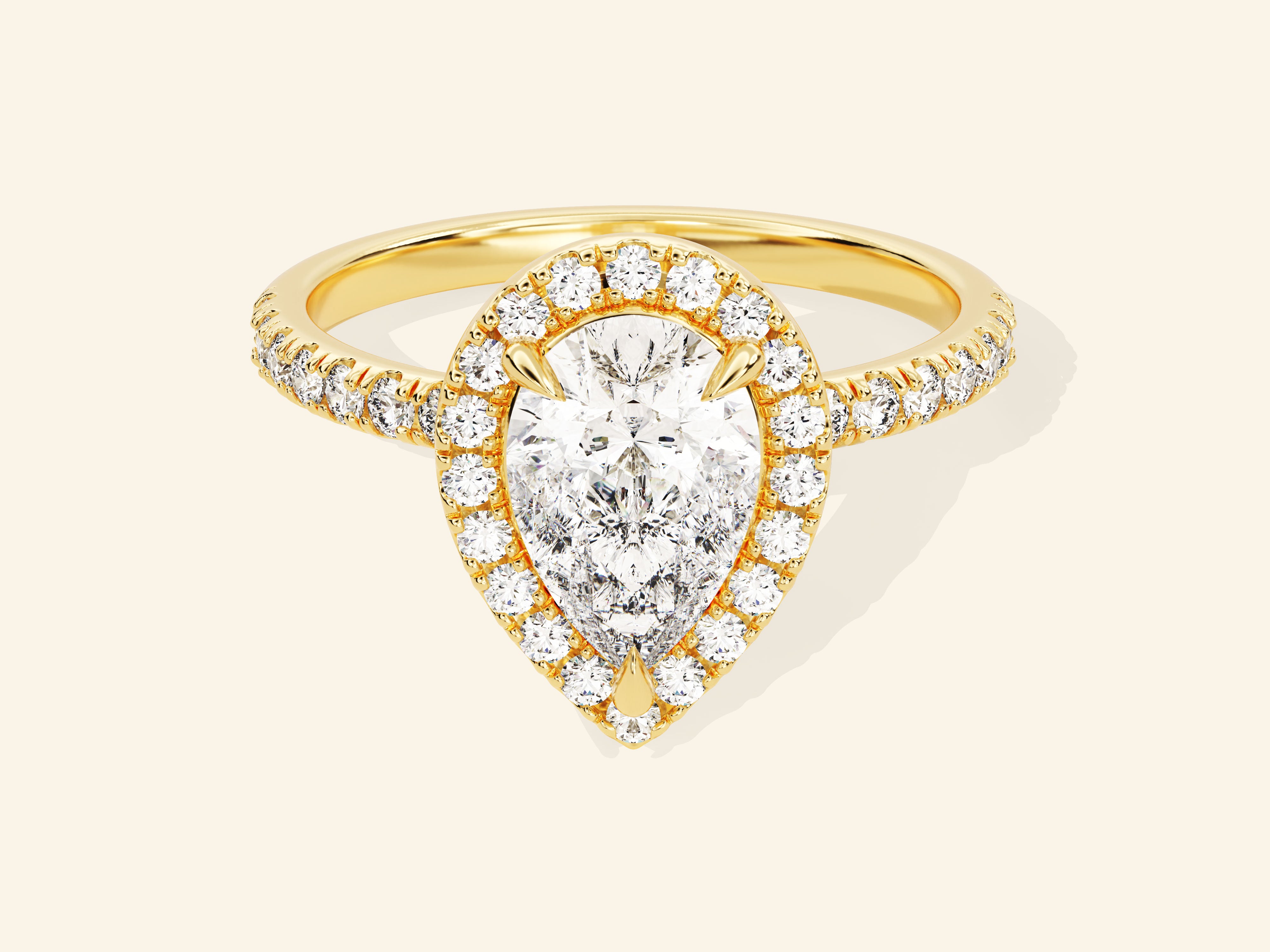 Pear Halo Engagement Ring with Pave Set Side Stones