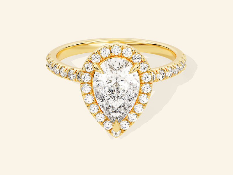 Pear Halo Engagement Ring with Pave Set Side Stones