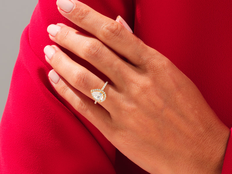 Pear Halo Engagement Ring with Pave Set Side Stones
