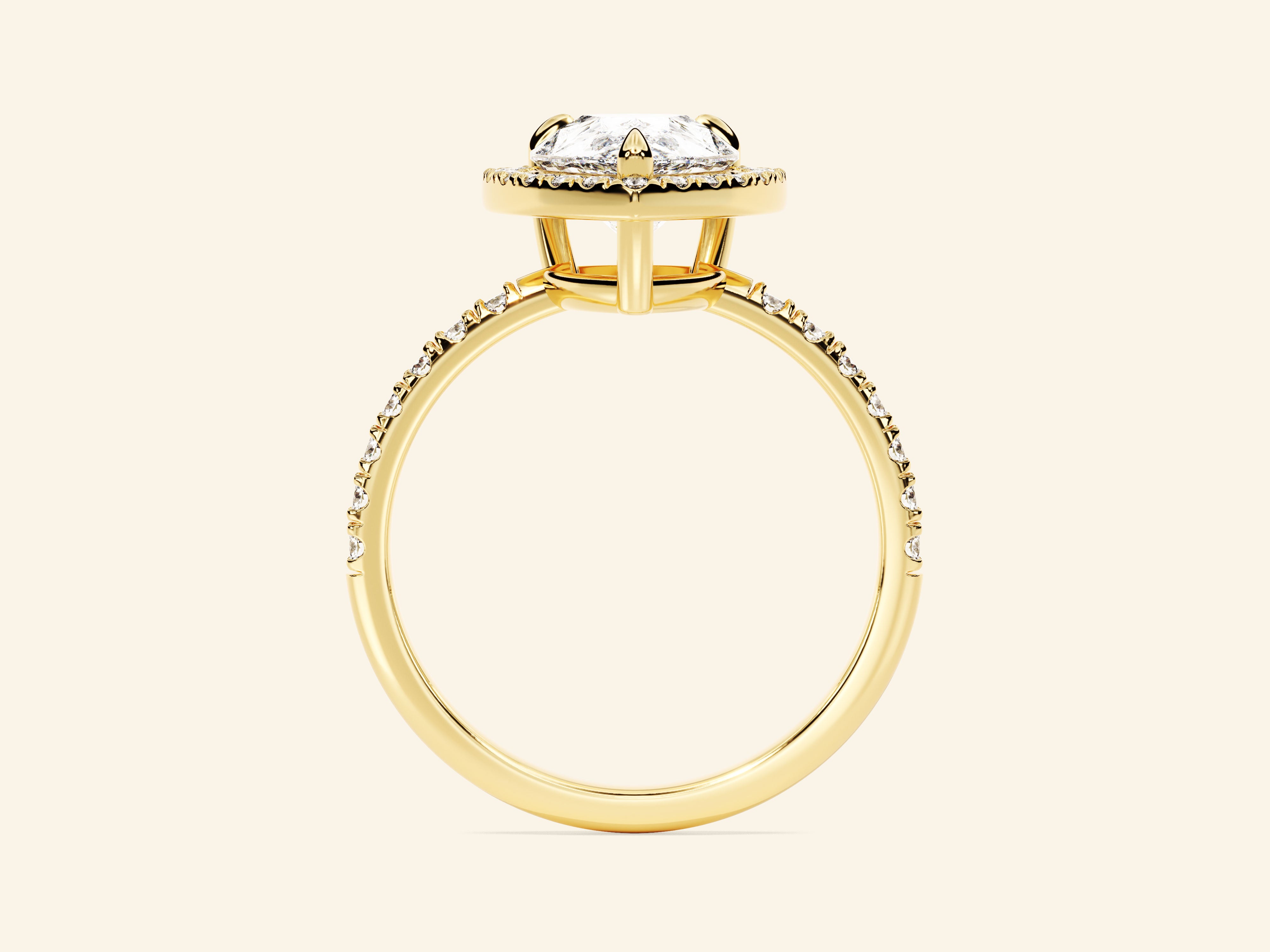 Pear Halo Engagement Ring with Pave Set Side Stones
