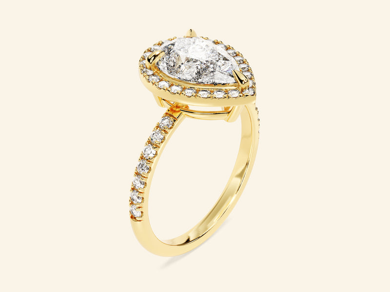 Pear Halo Engagement Ring with Pave Set Side Stones