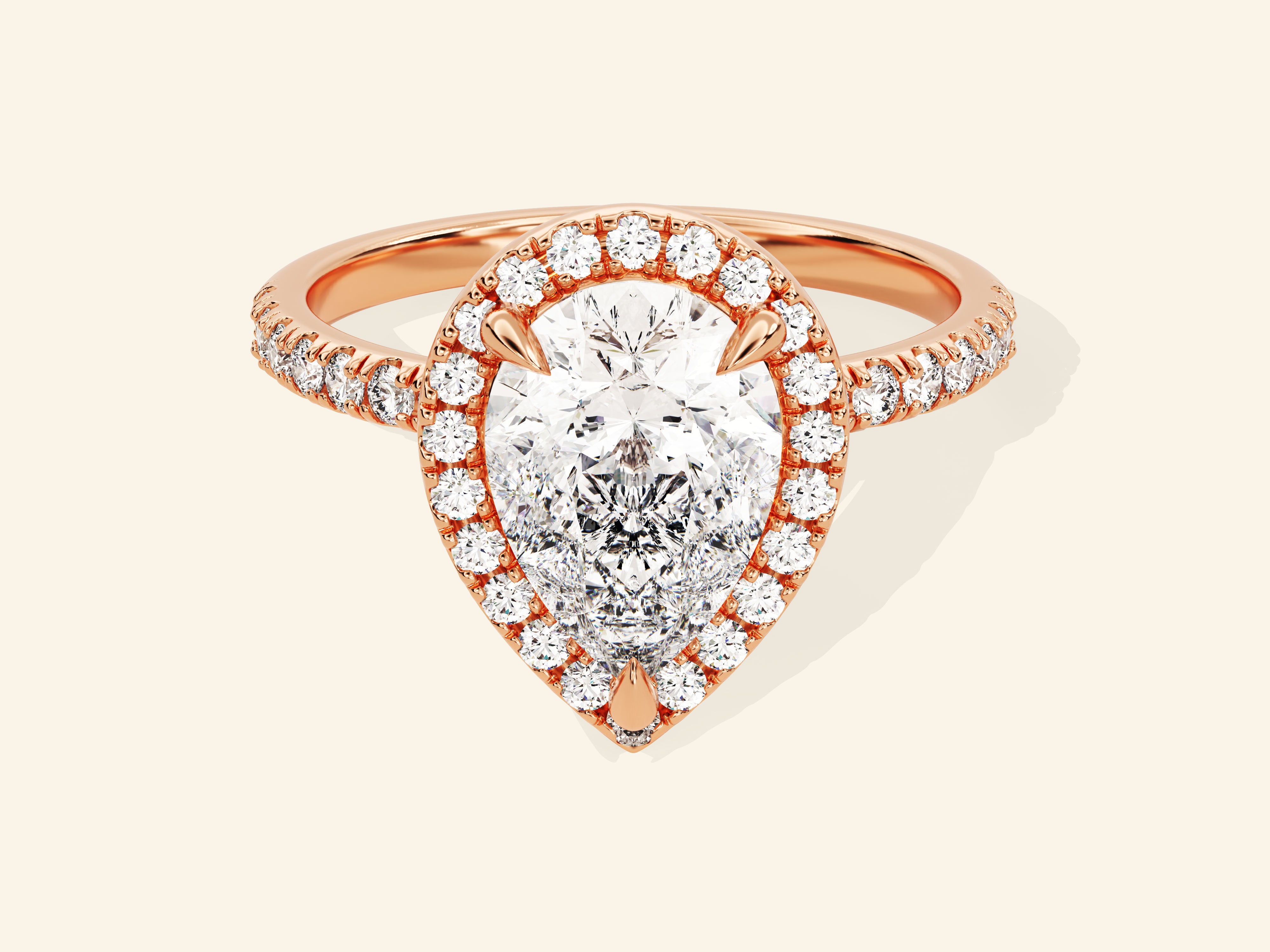 Pear Halo Engagement Ring with Pave Set Side Stones