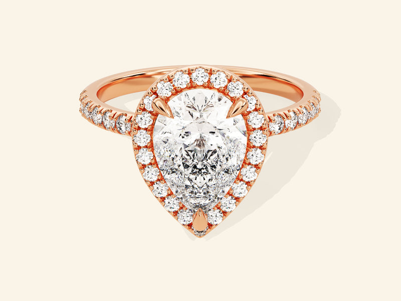 Pear Halo Engagement Ring with Pave Set Side Stones