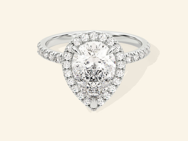 Pear Halo Engagement Ring with Pave Set Side Stones