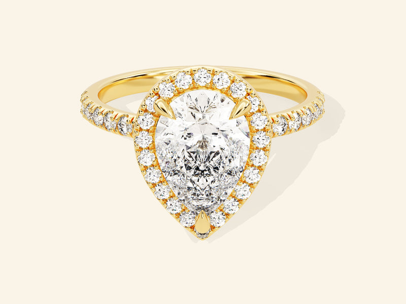 Pear Halo Engagement Ring with Pave Set Side Stones