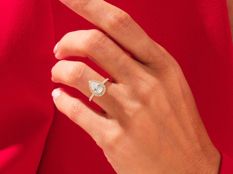 Pear Halo Engagement Ring with Pave Set Side Stones