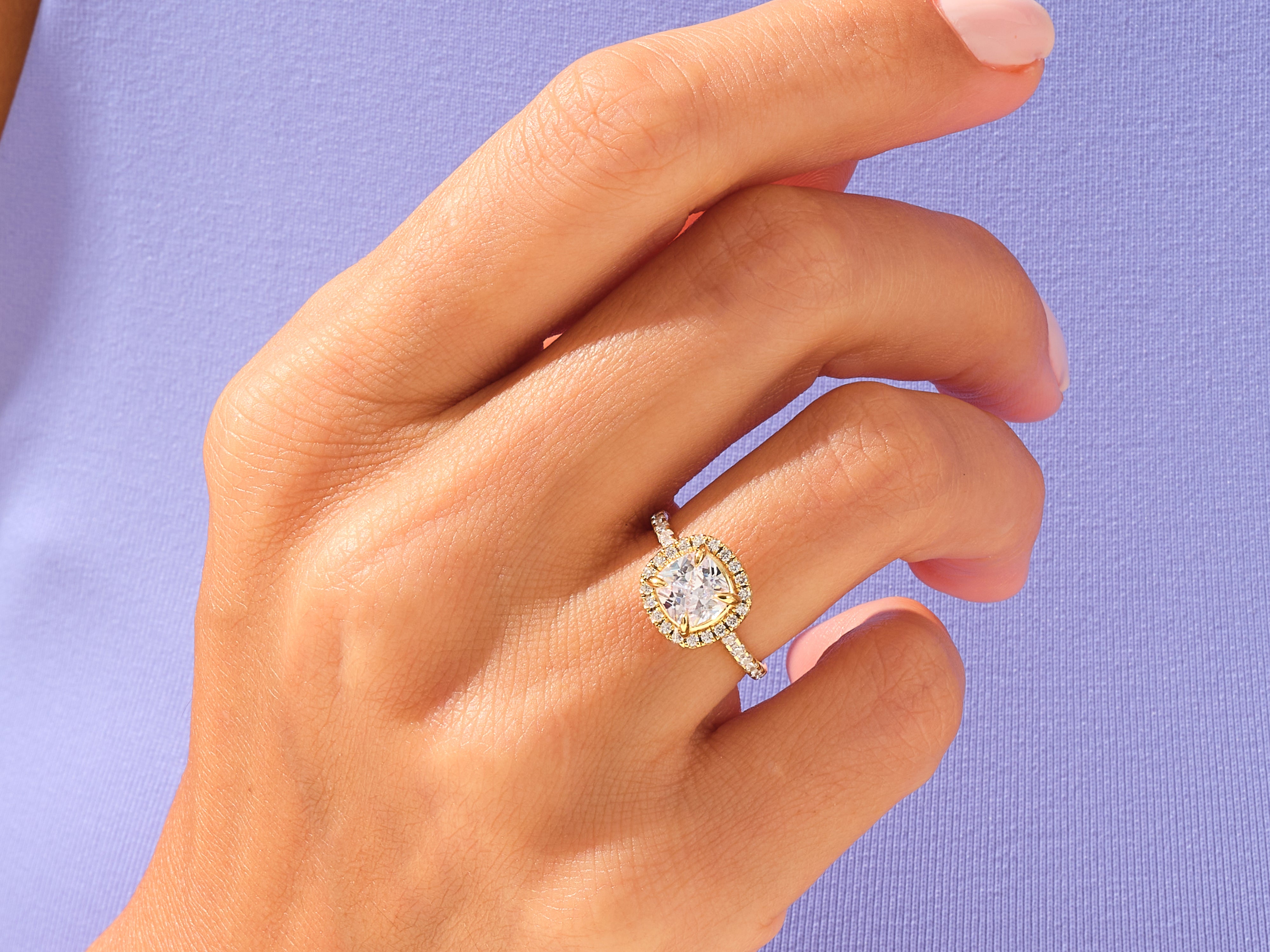 Asscher Halo Engagement Ring with Pave Set Side Stones