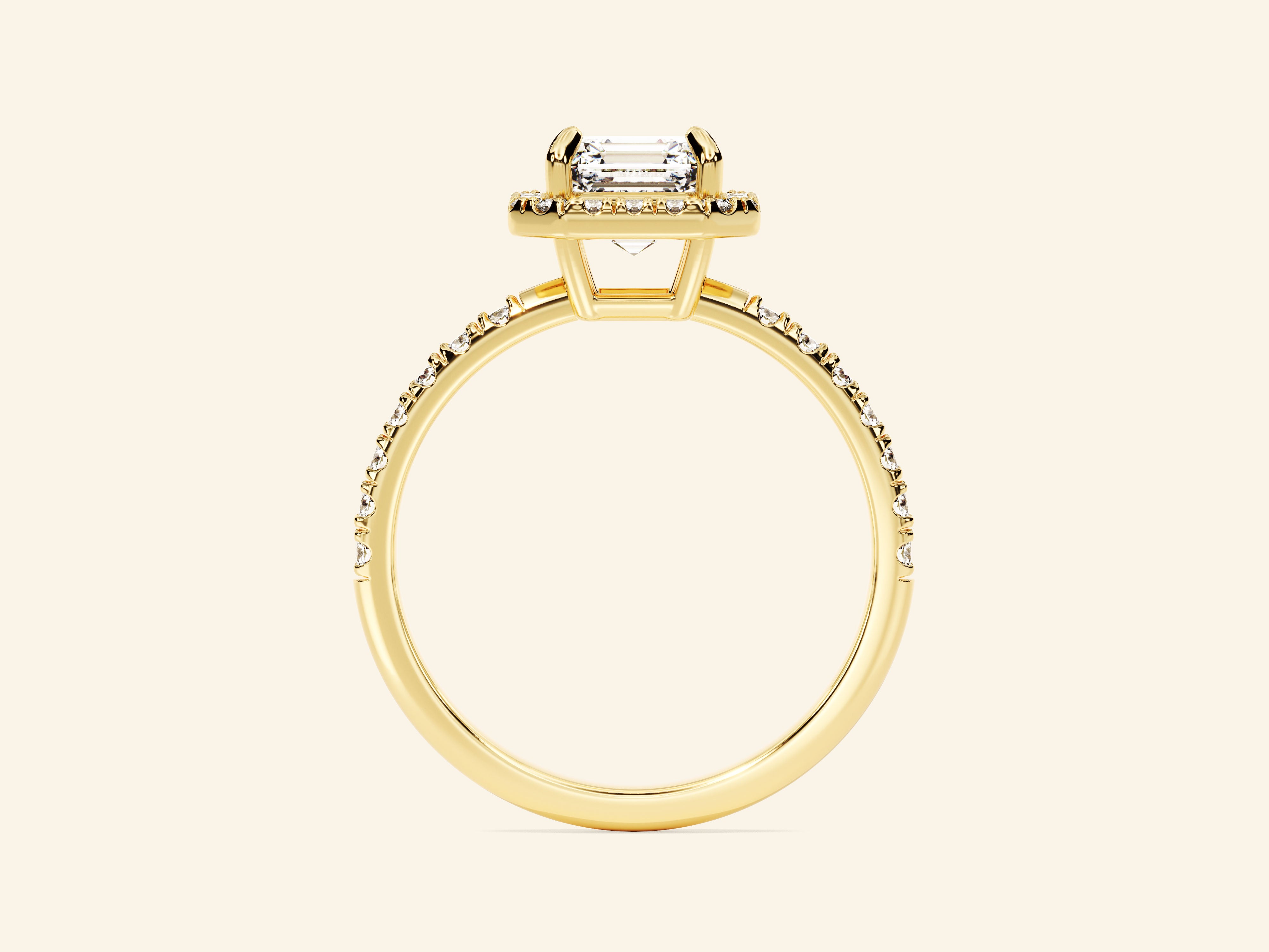 Asscher Halo Engagement Ring with Pave Set Side Stones