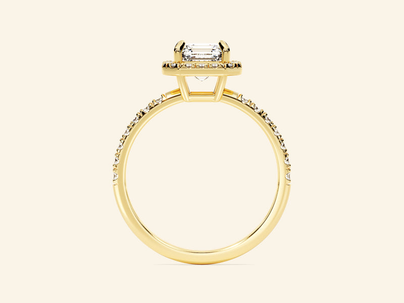 Asscher Halo Engagement Ring with Pave Set Side Stones