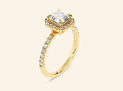 Asscher Halo Engagement Ring with Pave Set Side Stones